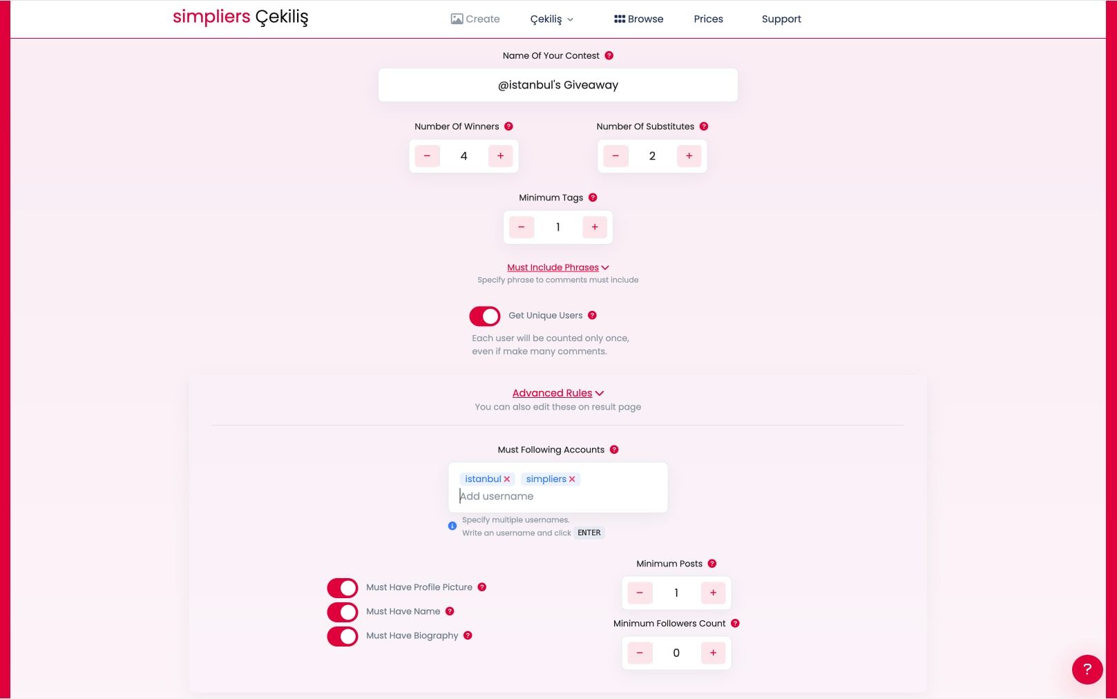 Simpliers giveaway picker on tablet